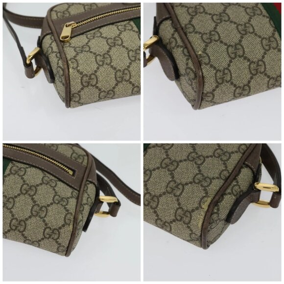 GUCCI GG Supreme Web Sherry Line Shoulder Bag PVC Brown Gold Auth - Picture 16 of 16